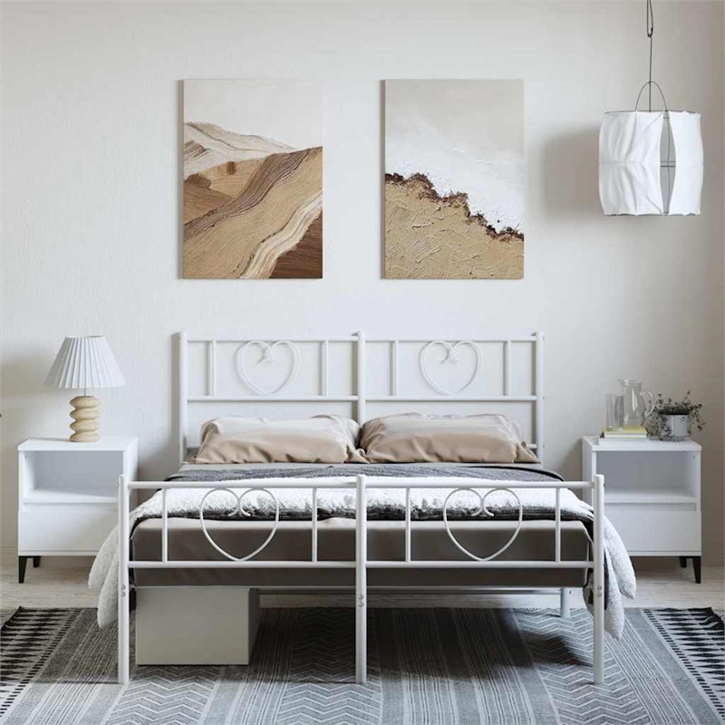 vidaXL Powder-Coated Steel King Size Bed Frame in White