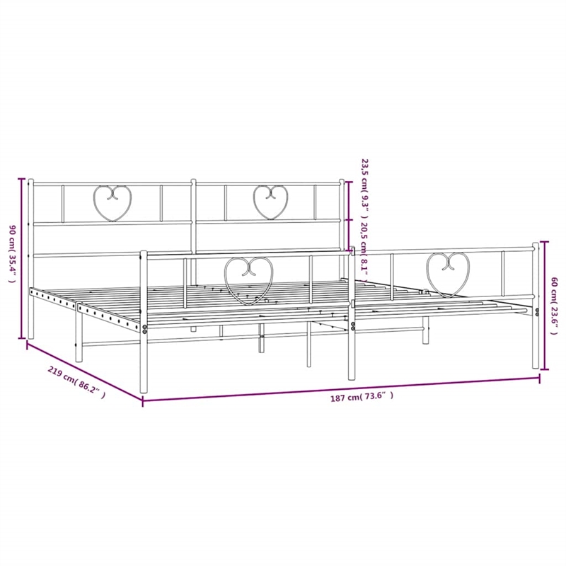 vidaXL Rectangular Modern Steel Cal King/Double Bed Frame in White