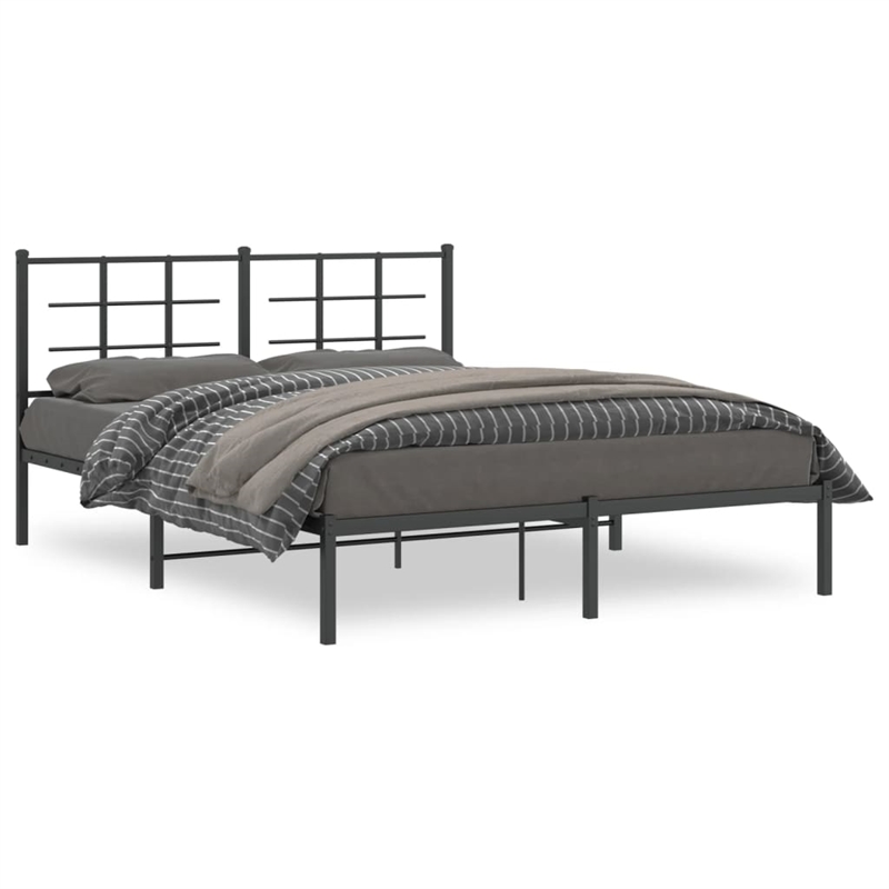 vidaXL Powder-Coated Steel King Bed Frame in Black