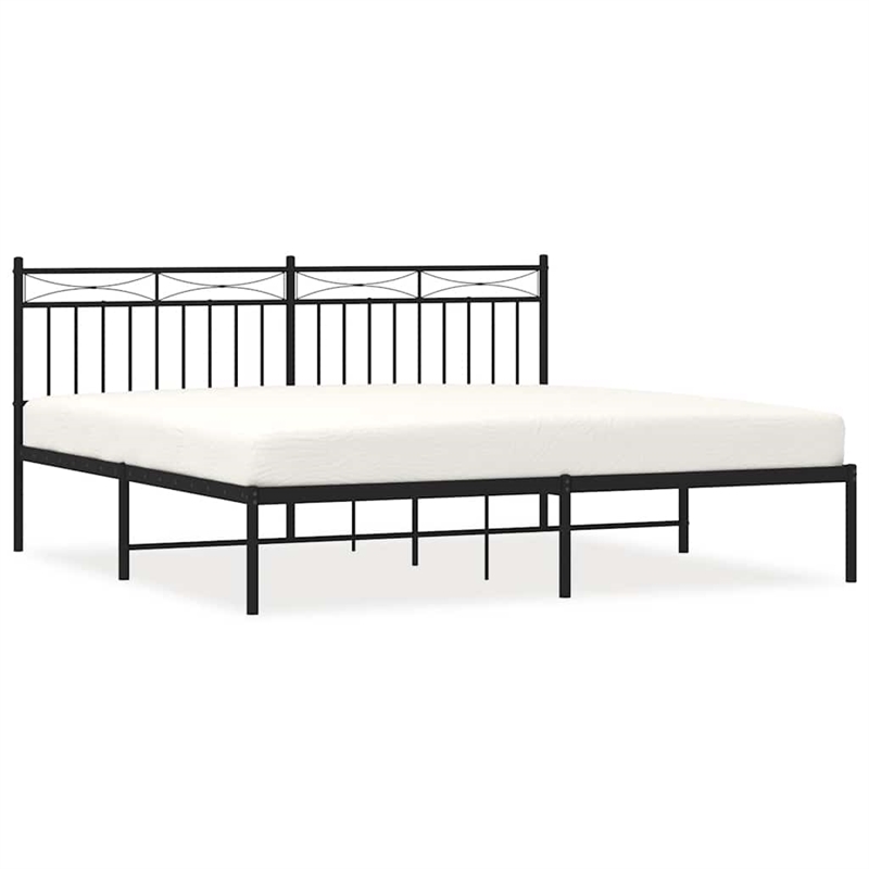 vidaXL Powder-Coated Steel Cal King/Double Bed Frame in Black