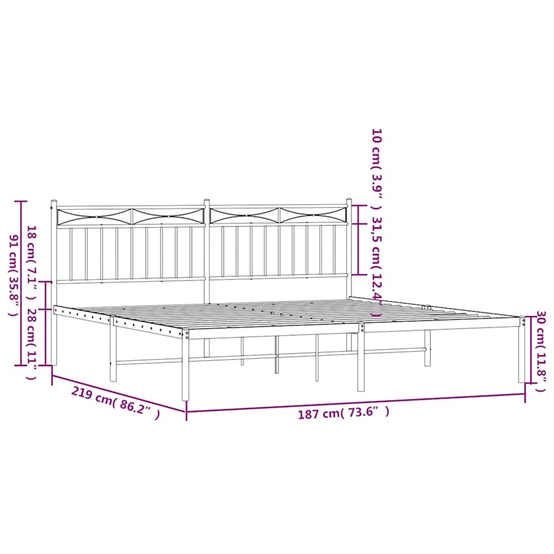 vidaXL Powder-Coated Steel Cal King/Double Bed Frame in Black