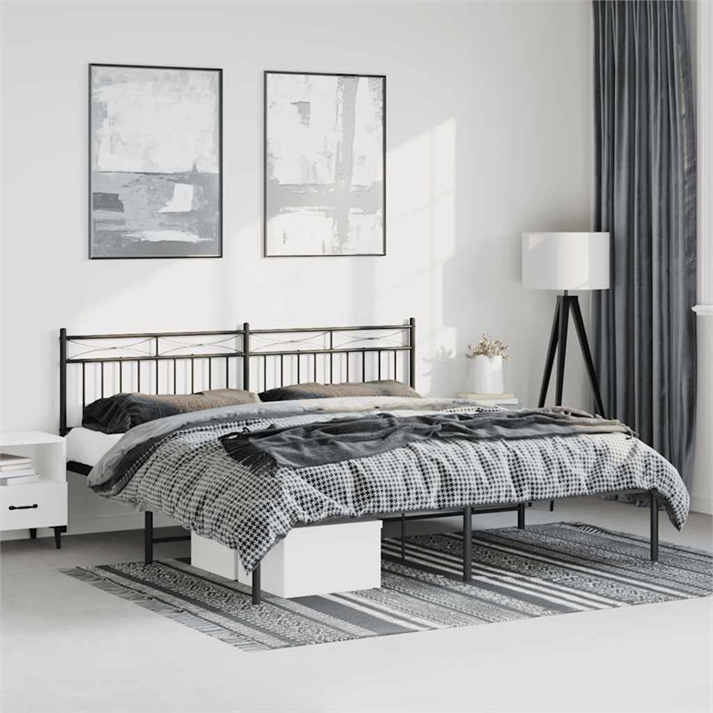 vidaXL Powder-Coated Steel Cal King/Double Bed Frame in Black
