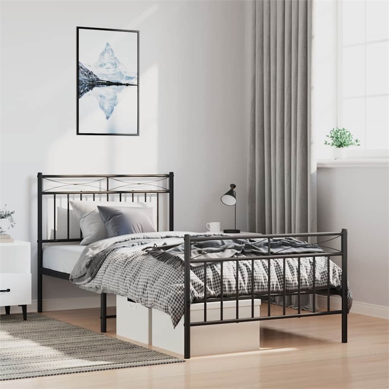 vidaXL Engineered wood Twin Bed Frame in Black