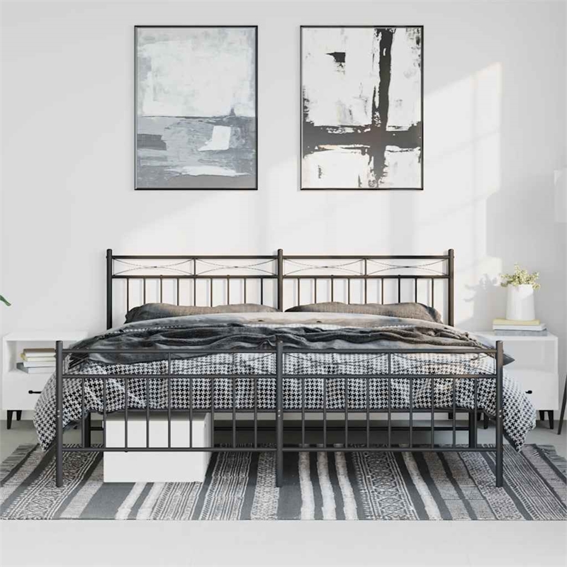 vidaXL Rectangular Traditional Steel Full Bed Frame in Black