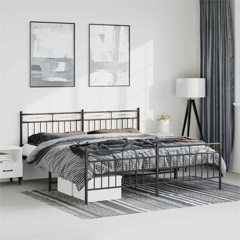 vidaXL Rectangular Traditional Steel Full Bed Frame in Black