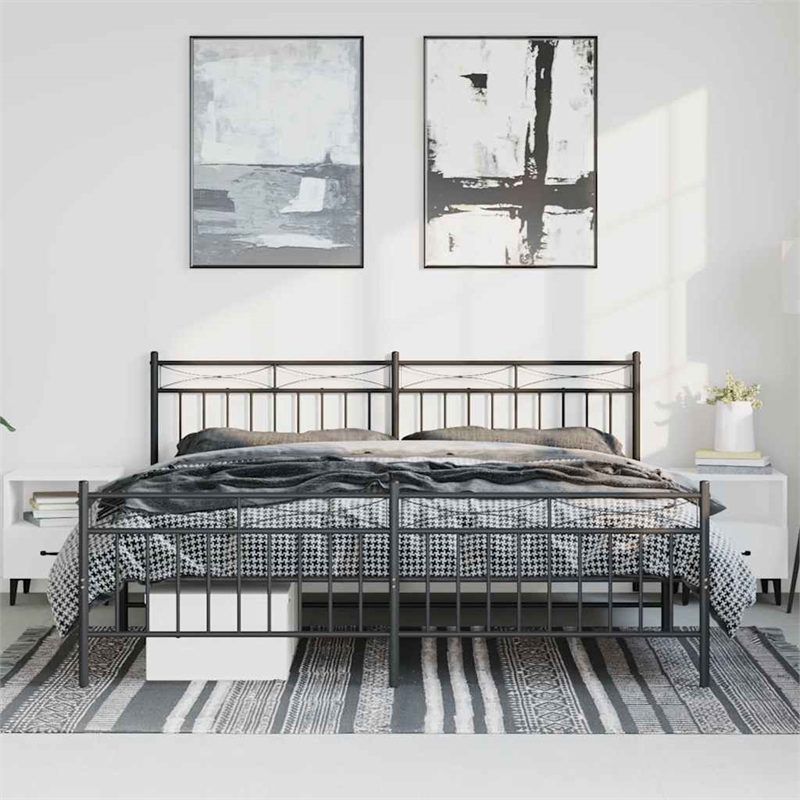 vidaXL 76.0 x 80.0Powder-Coated Steel Bed Frame in Black