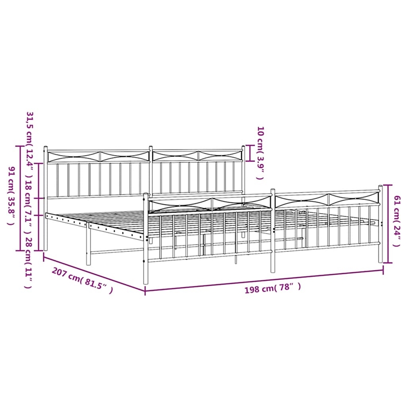 vidaXL 76.0 x 80.0Powder-Coated Steel Bed Frame in Black