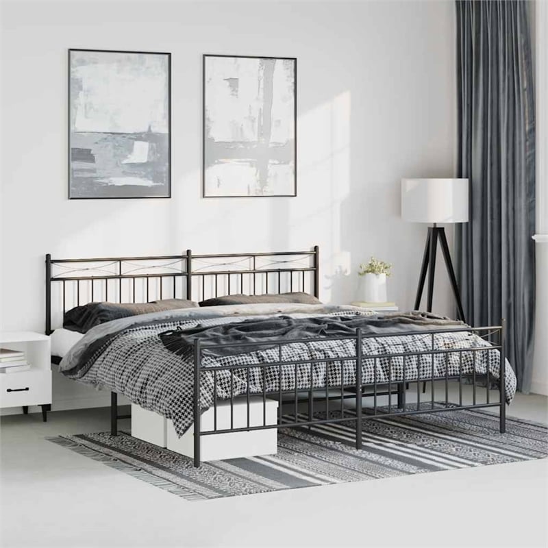 vidaXL 76.0 x 80.0Powder-Coated Steel Bed Frame in Black