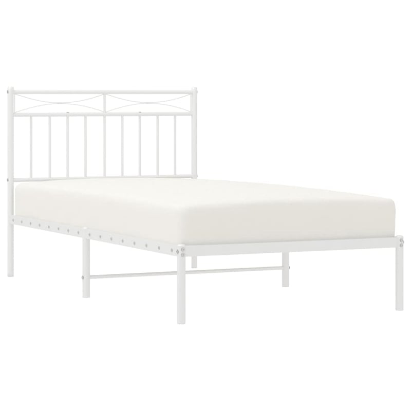 vidaXL Rectangular Powder-Coated Steel Twin Bed Frame in White