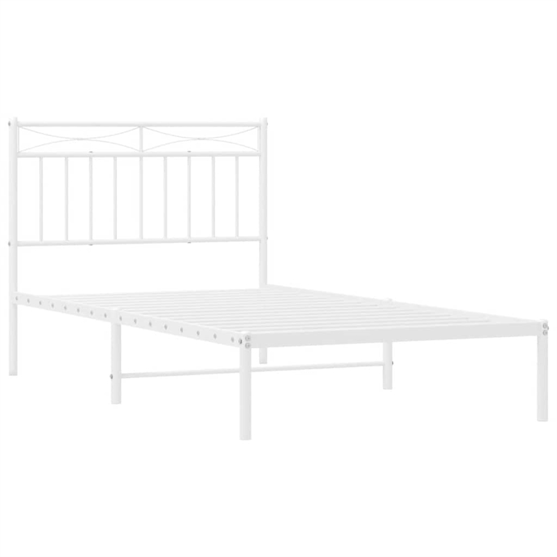 vidaXL Rectangular Powder-Coated Steel Twin Bed Frame in White