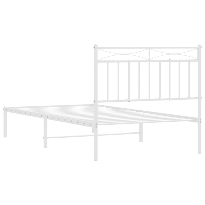 vidaXL Rectangular Powder-Coated Steel Twin Bed Frame in White