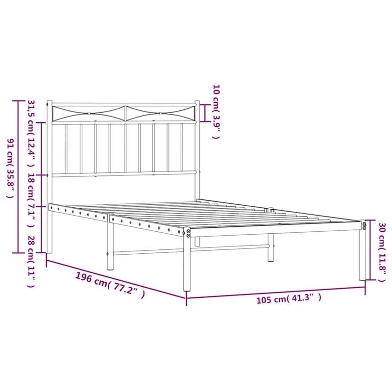 vidaXL Rectangular Powder-Coated Steel Twin Bed Frame in White