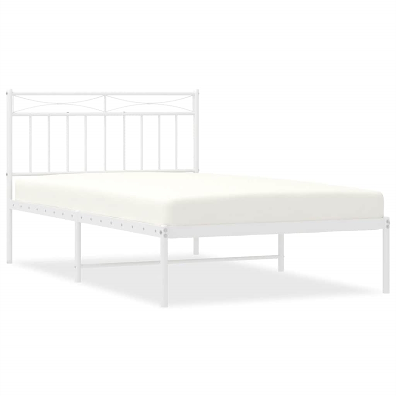 vidaXL Rectangular Twin Powder-Coated Steel Bed Frame in White