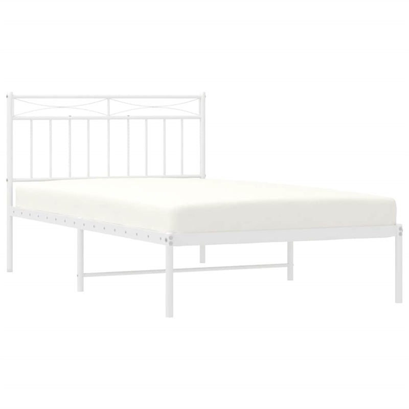 vidaXL Rectangular Twin Powder-Coated Steel Bed Frame in White