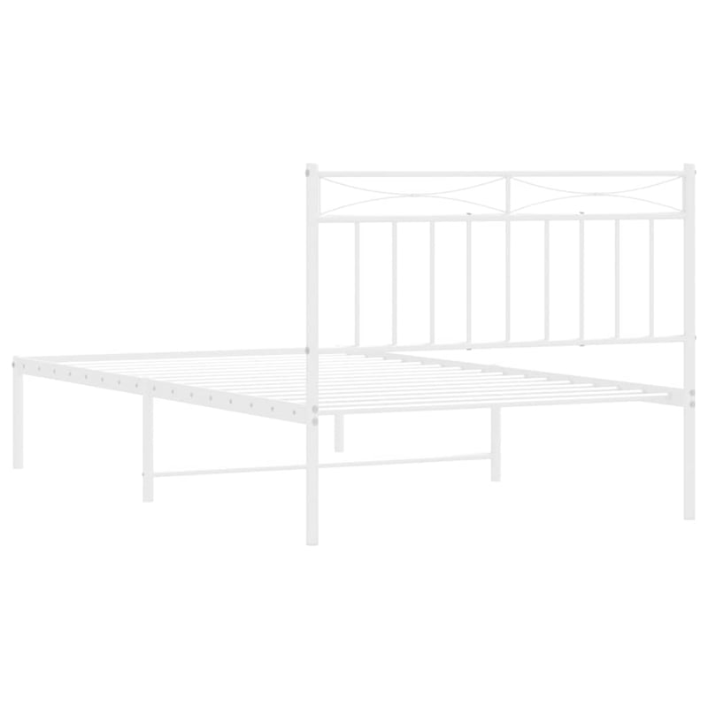 vidaXL Rectangular Twin Powder-Coated Steel Bed Frame in White