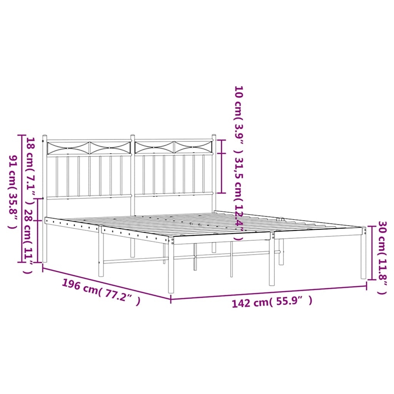 vidaXL Powder-Coated Steel Full/Double Bed Frame in White