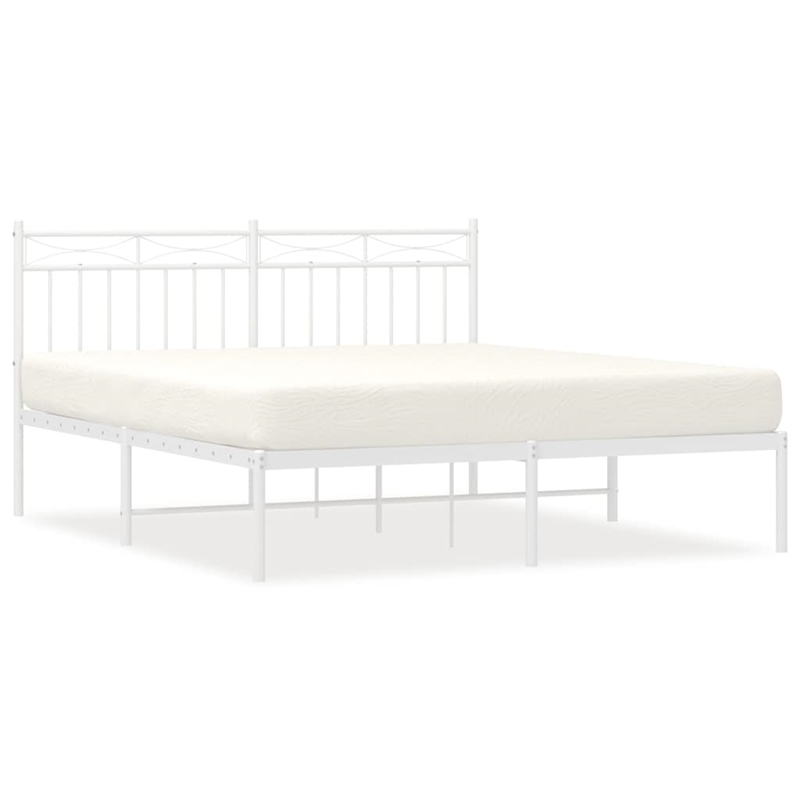 vidaXL Powder-Coated Steel King Size Bed Frame in White
