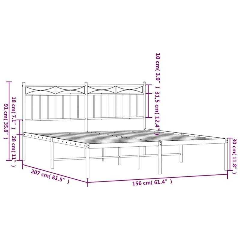 vidaXL Powder-Coated Steel King Size Bed Frame in White