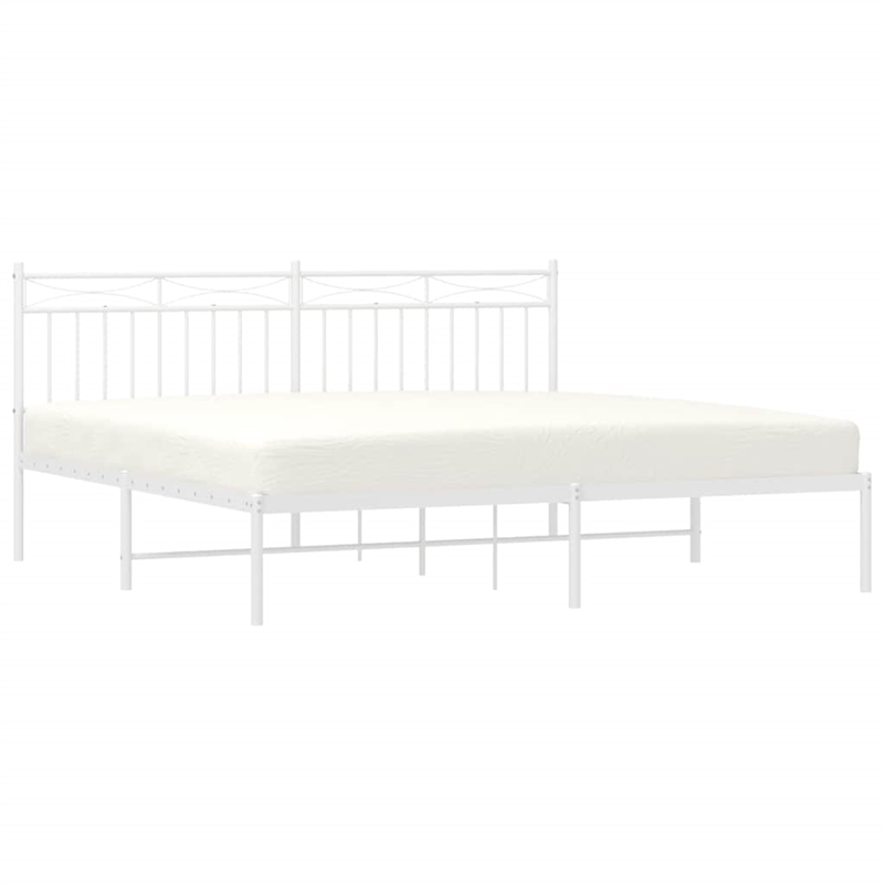 vidaXL 72 X 84 Powder-Coated Steel Bed Frame in White