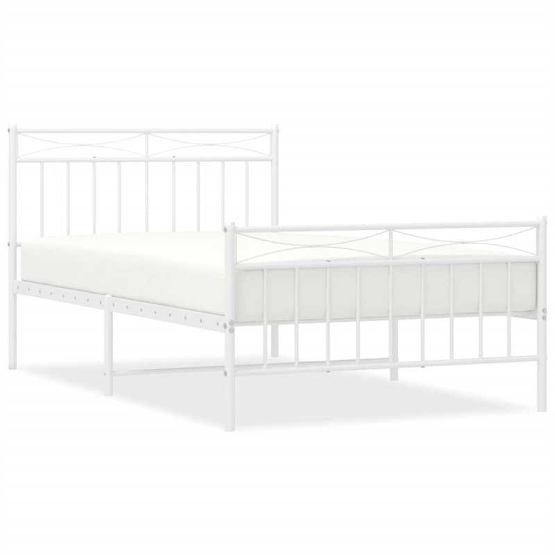 vidaXL Rectangular Twin Powder-Coated Steel Bed Frame in White