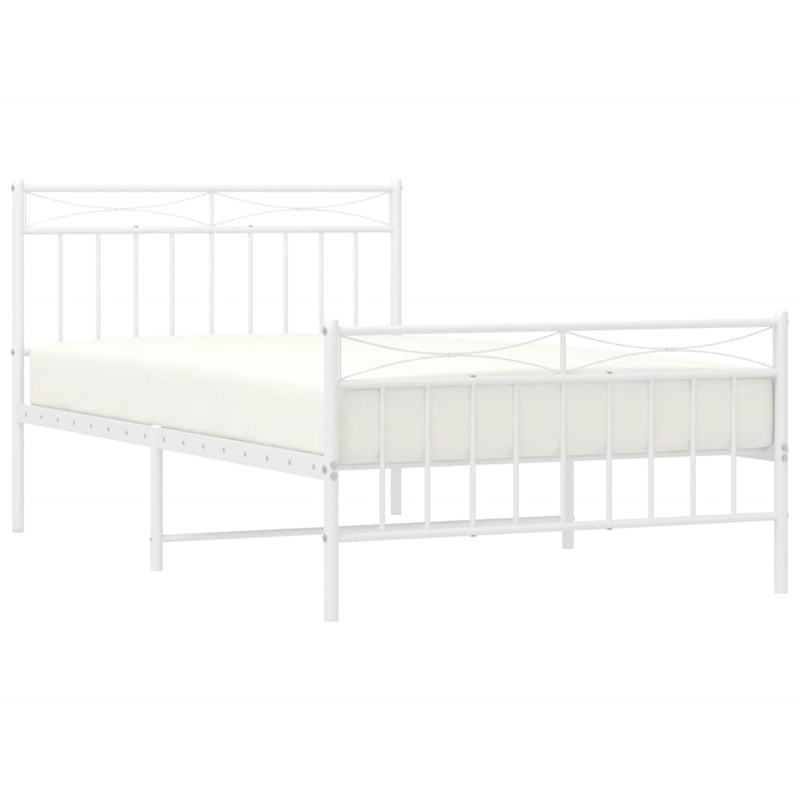 vidaXL Rectangular Twin Powder-Coated Steel Bed Frame in White