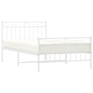 vidaXL Rectangular Twin Powder-Coated Steel Bed Frame in White