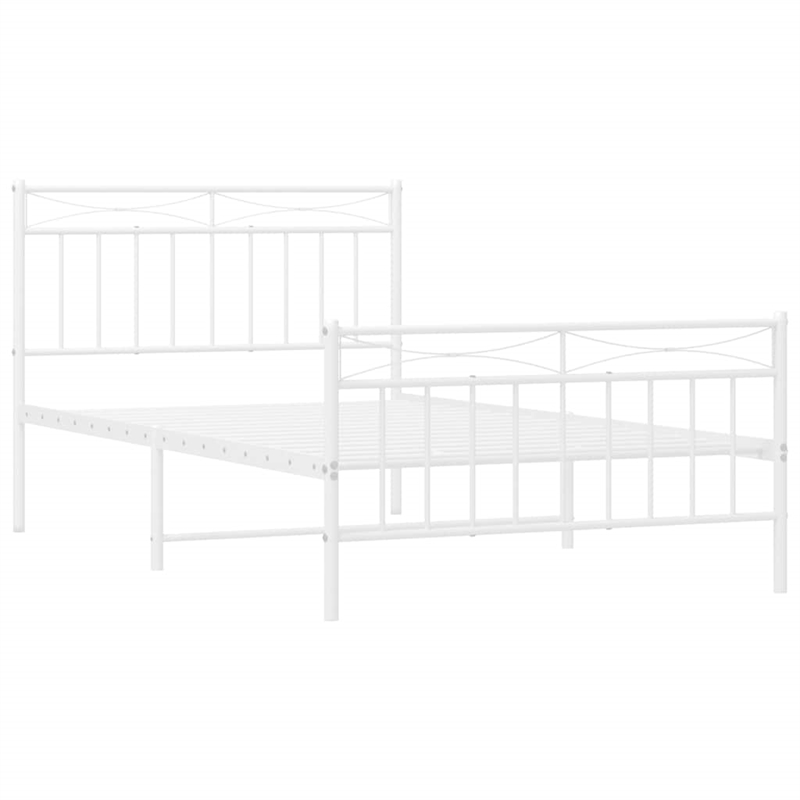 vidaXL Rectangular Twin Powder-Coated Steel Bed Frame in White