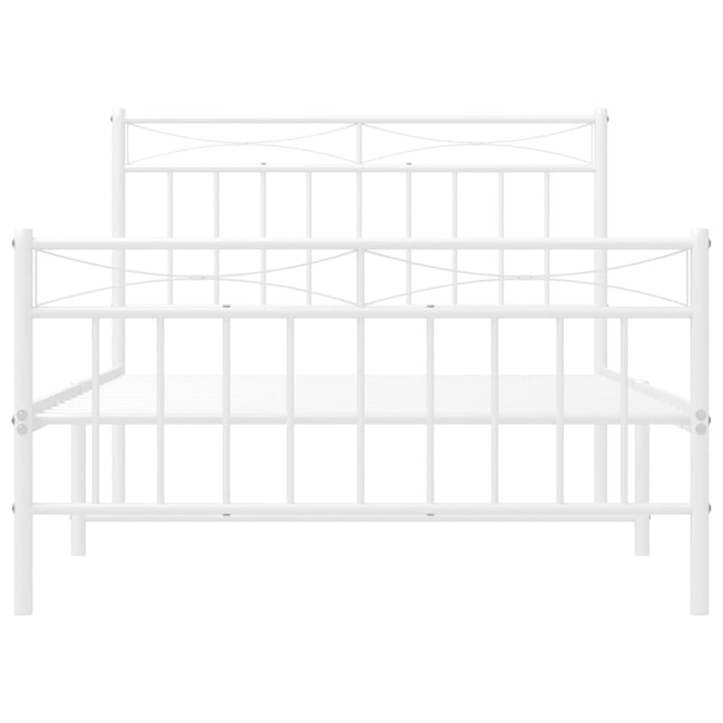vidaXL Rectangular Twin Powder-Coated Steel Bed Frame in White