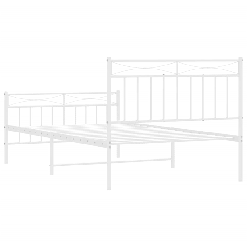 vidaXL Rectangular Twin Powder-Coated Steel Bed Frame in White