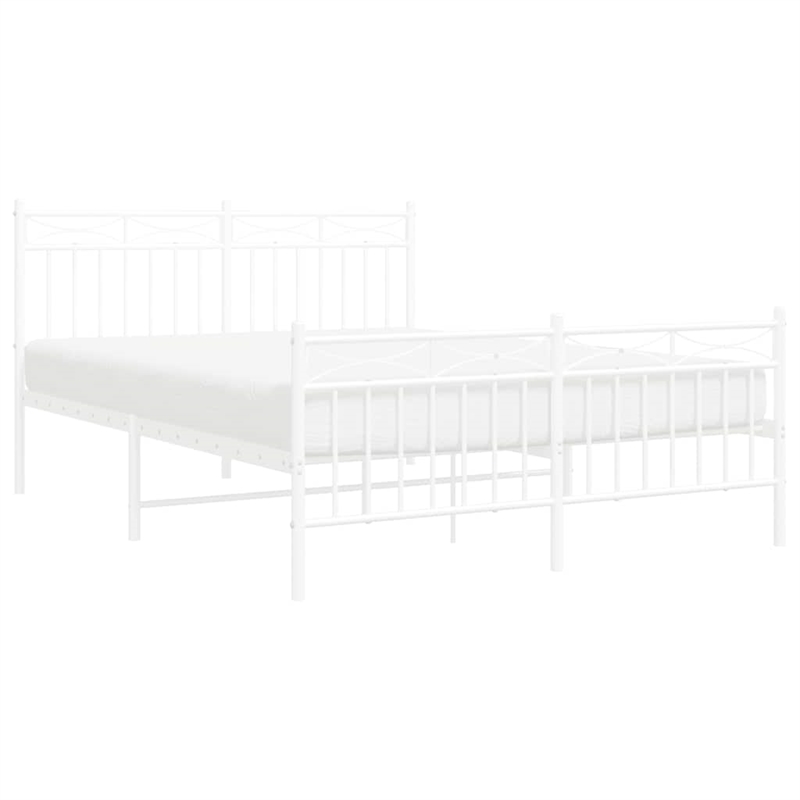 vidaXL Rectangular Powder-Coated Steel Full Bed Frame in White
