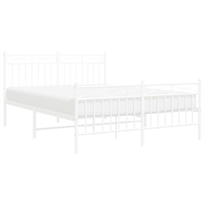 vidaXL Rectangular Powder-Coated Steel Full Bed Frame in White