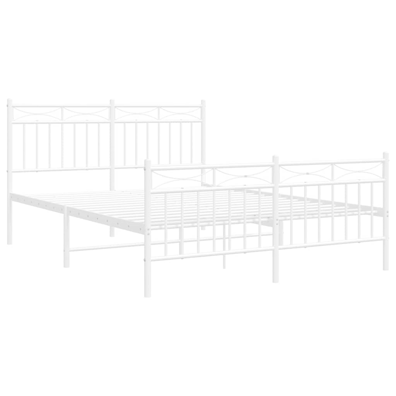 vidaXL Rectangular Powder-Coated Steel Full Bed Frame in White
