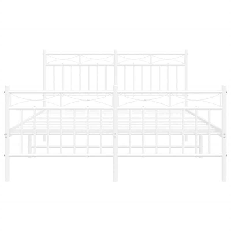 vidaXL Rectangular Powder-Coated Steel Full Bed Frame in White