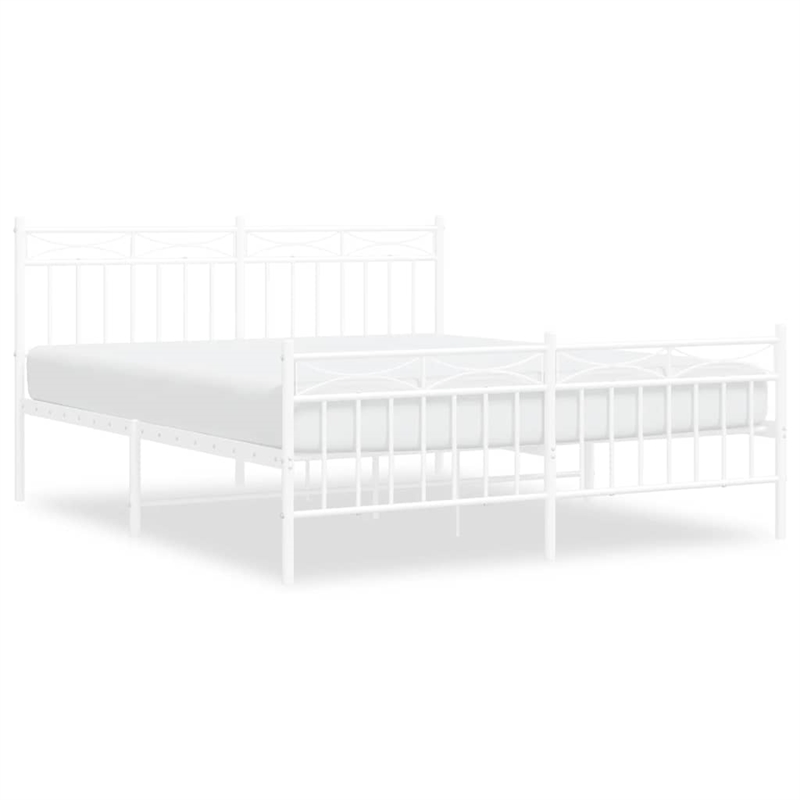 vidaXL Powder-Coated Steel King Size Bed Frame in White
