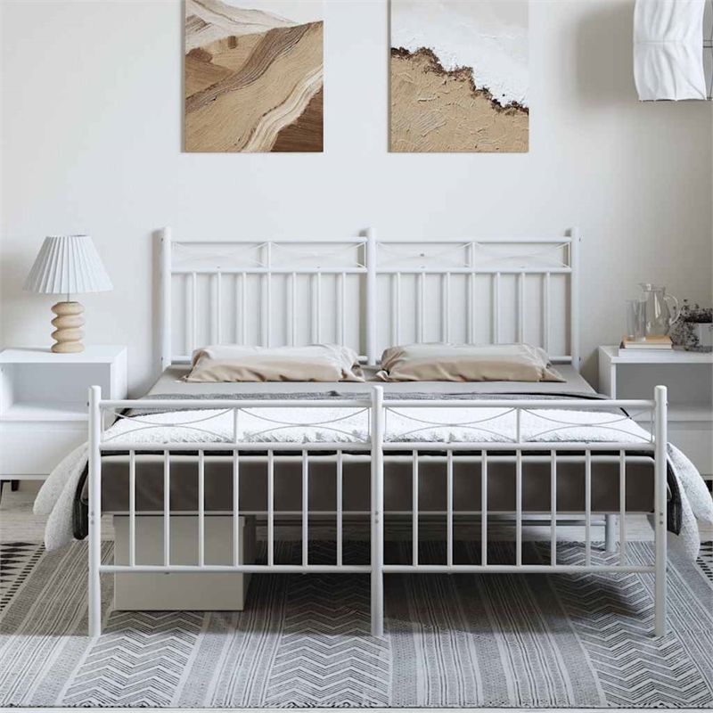 vidaXL Powder-Coated Steel King Size Bed Frame in White
