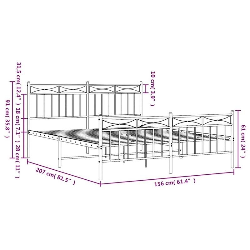 vidaXL Powder-Coated Steel King Size Bed Frame in White