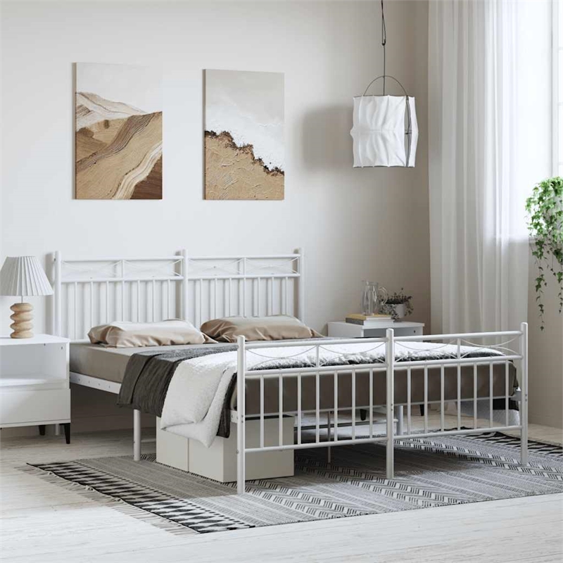 vidaXL Powder-Coated Steel King Size Bed Frame in White