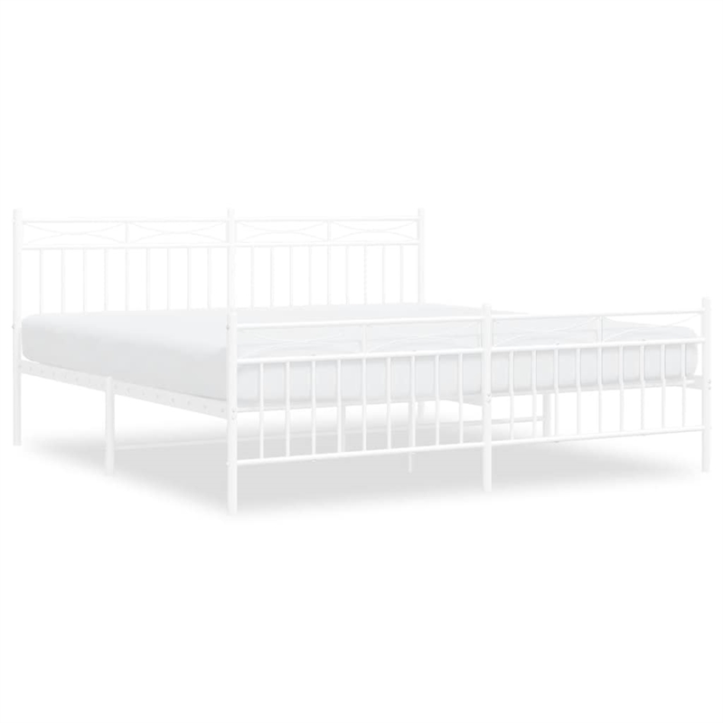 vidaXL Powder-Coated Steel Cal King/Double Bed Frame in White