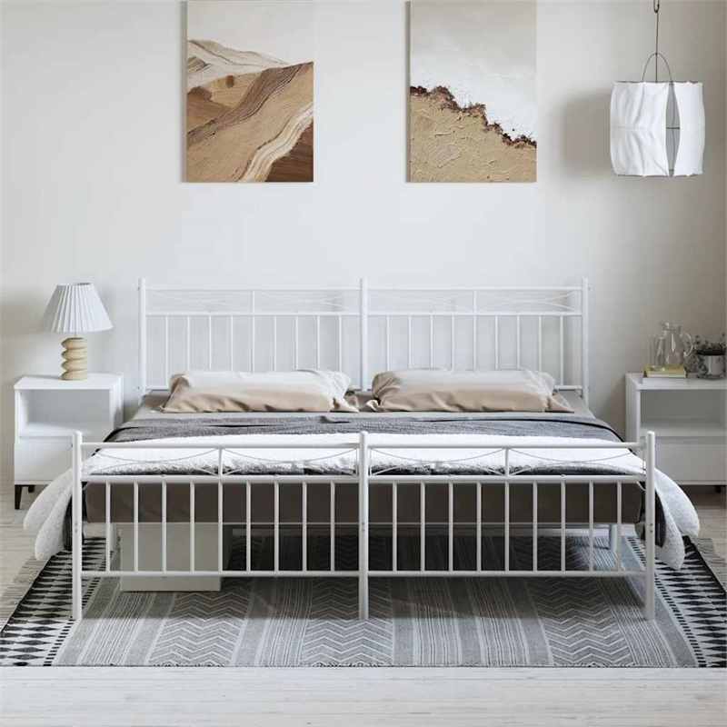vidaXL Powder-Coated Steel Cal King/Double Bed Frame in White