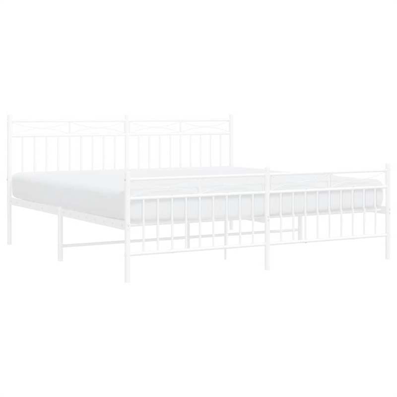 vidaXL Powder-Coated Steel Cal King/Double Bed Frame in White