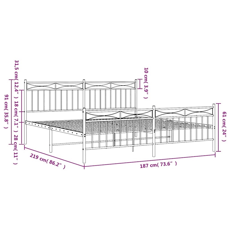 vidaXL Powder-Coated Steel Cal King/Double Bed Frame in White