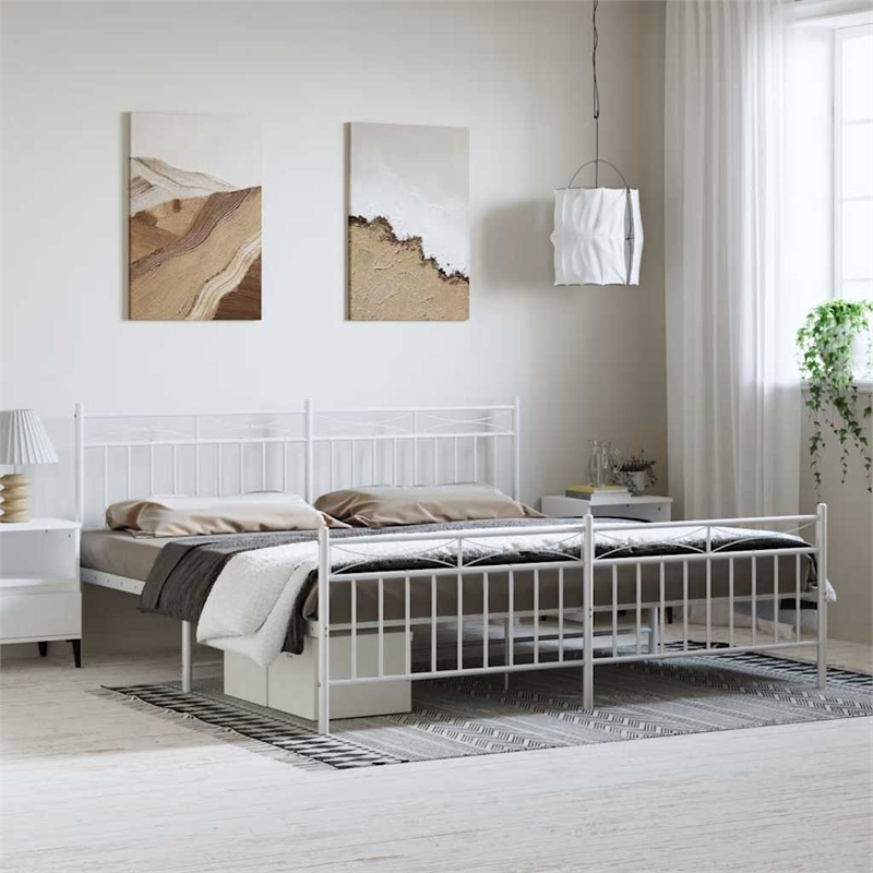 vidaXL Powder-Coated Steel Cal King/Double Bed Frame in White