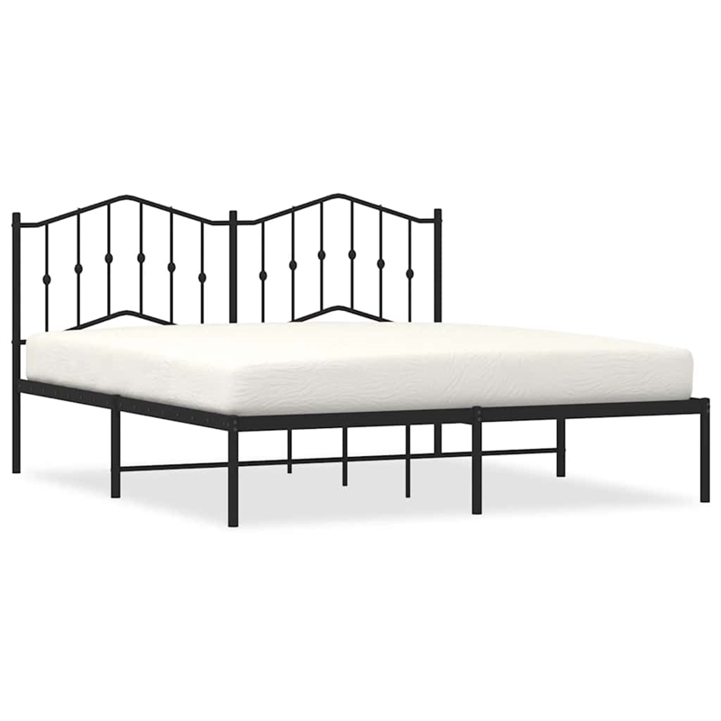 vidaXL Rectangular Powder-Coated Steel King Bed Frame in Black