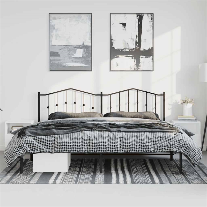 vidaXL Rectangular Powder-Coated Steel King Bed Frame in Black