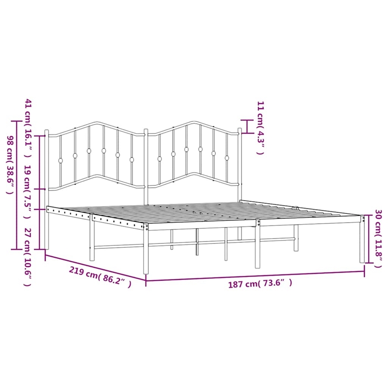 vidaXL Rectangular Powder-Coated Steel King Bed Frame in Black