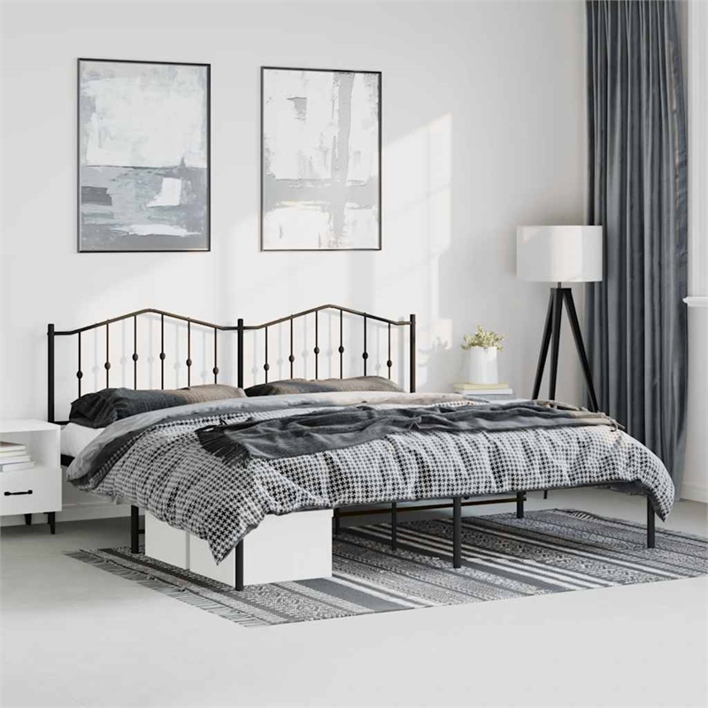 vidaXL Rectangular Powder-Coated Steel King Bed Frame in Black