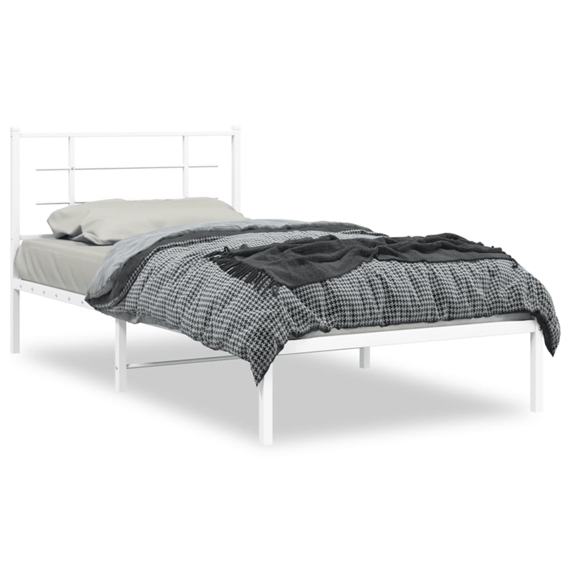 vidaXL Powder-Coated Steel Single Bed Bed Frame in White
