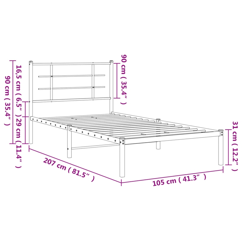 vidaXL Powder-Coated Steel Single Bed Bed Frame in White