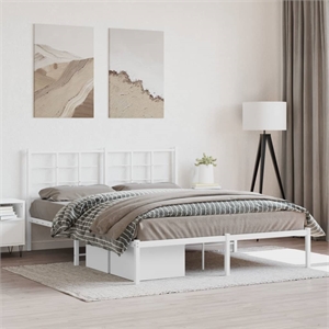 vidaXL Powder-Coated Steel King Size Bed Frame in White