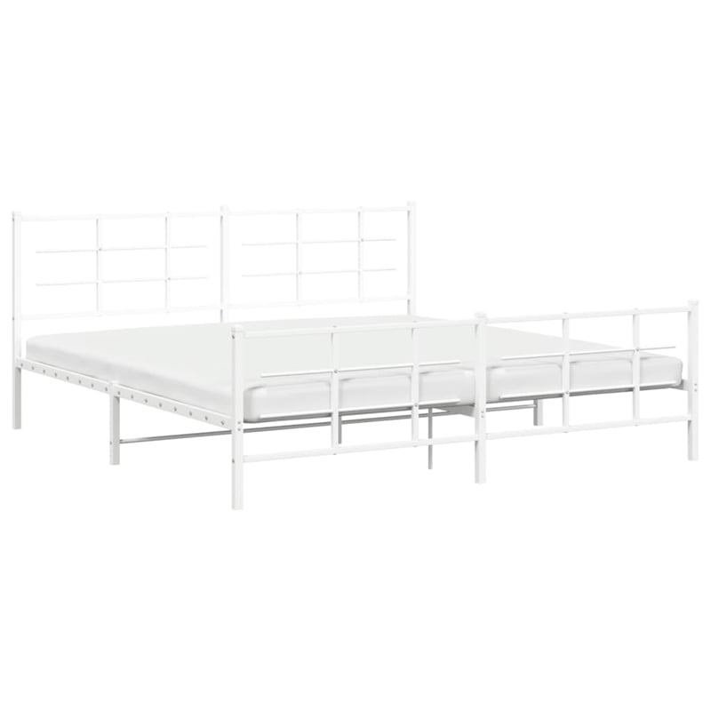 vidaXL Rectangular Powder-Coated Steel Full Bed Frame in White